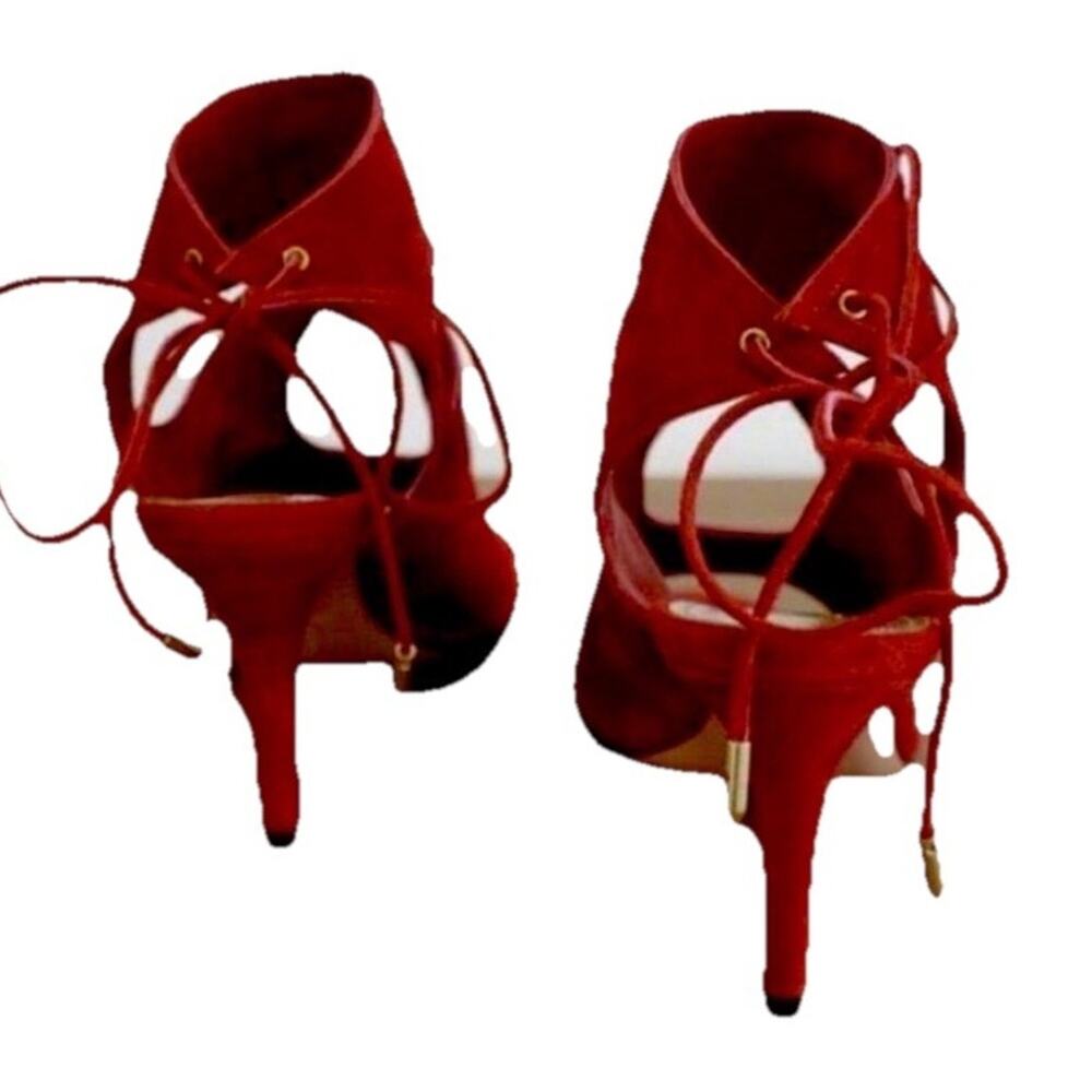 Aquazzura Sexy Thing 105 Burgundy Suede Cutout Heels EU 38.5 US 8.5 Italy - Picture 5 of 8